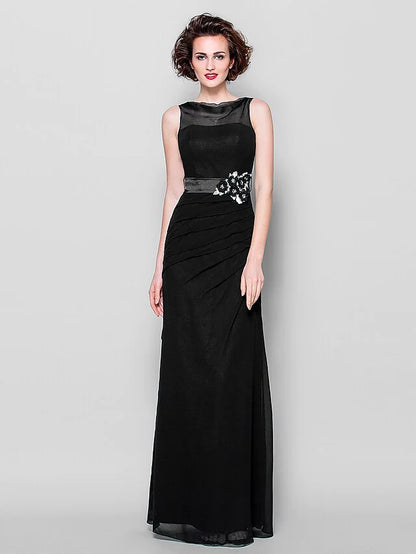 Mother of the Bride Dress Cowl Neck Floor Length Georgette Sleeveless with Sash Ribbon Beading Appliques