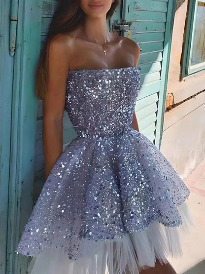A Line Princess Strapless Sleeveless Party Cocktail Dress with Sequin