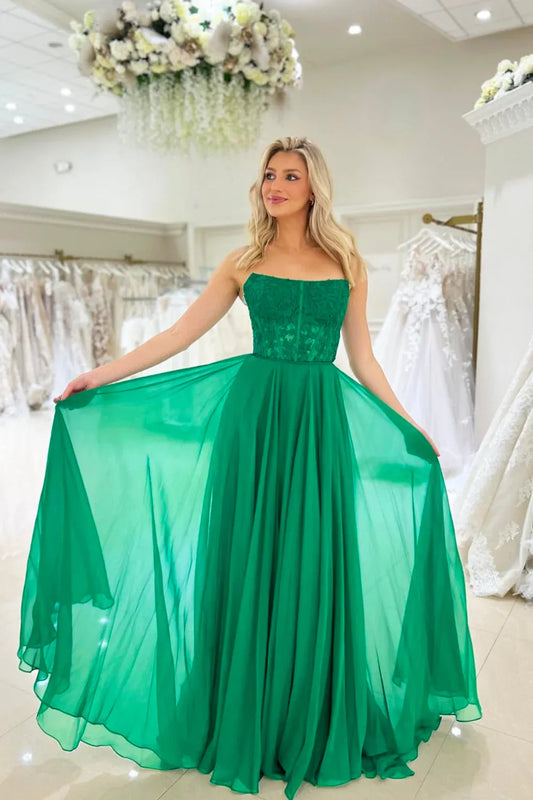 Affordable A-Line Strapless Sleeveless Lace Up Sweep/Brush Train Prom Dress