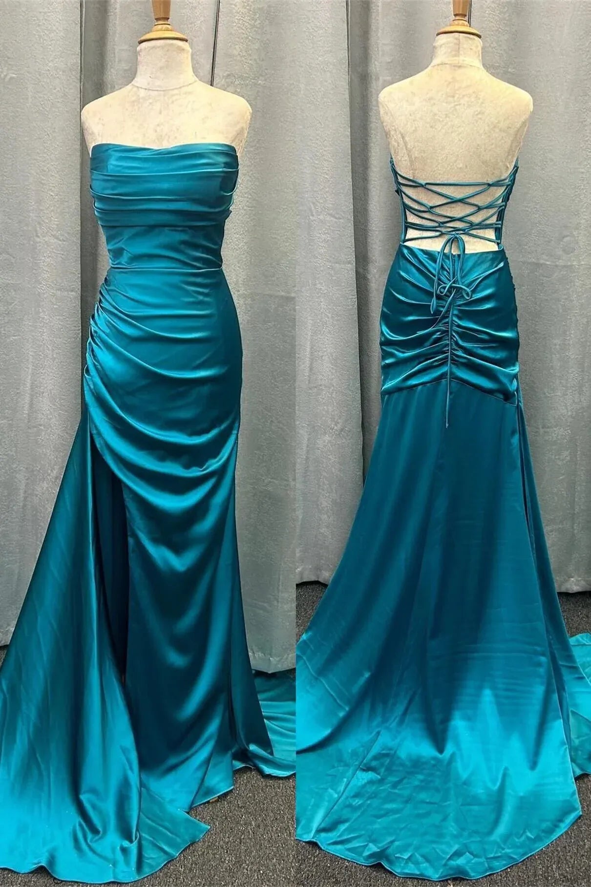 Affordable Mermaid Off the Shoulder Sleeveless Backless Satin Floor-Length Prom Dress