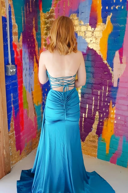 Affordable Mermaid Off the Shoulder Sleeveless Backless Satin Floor-Length Prom Dress
