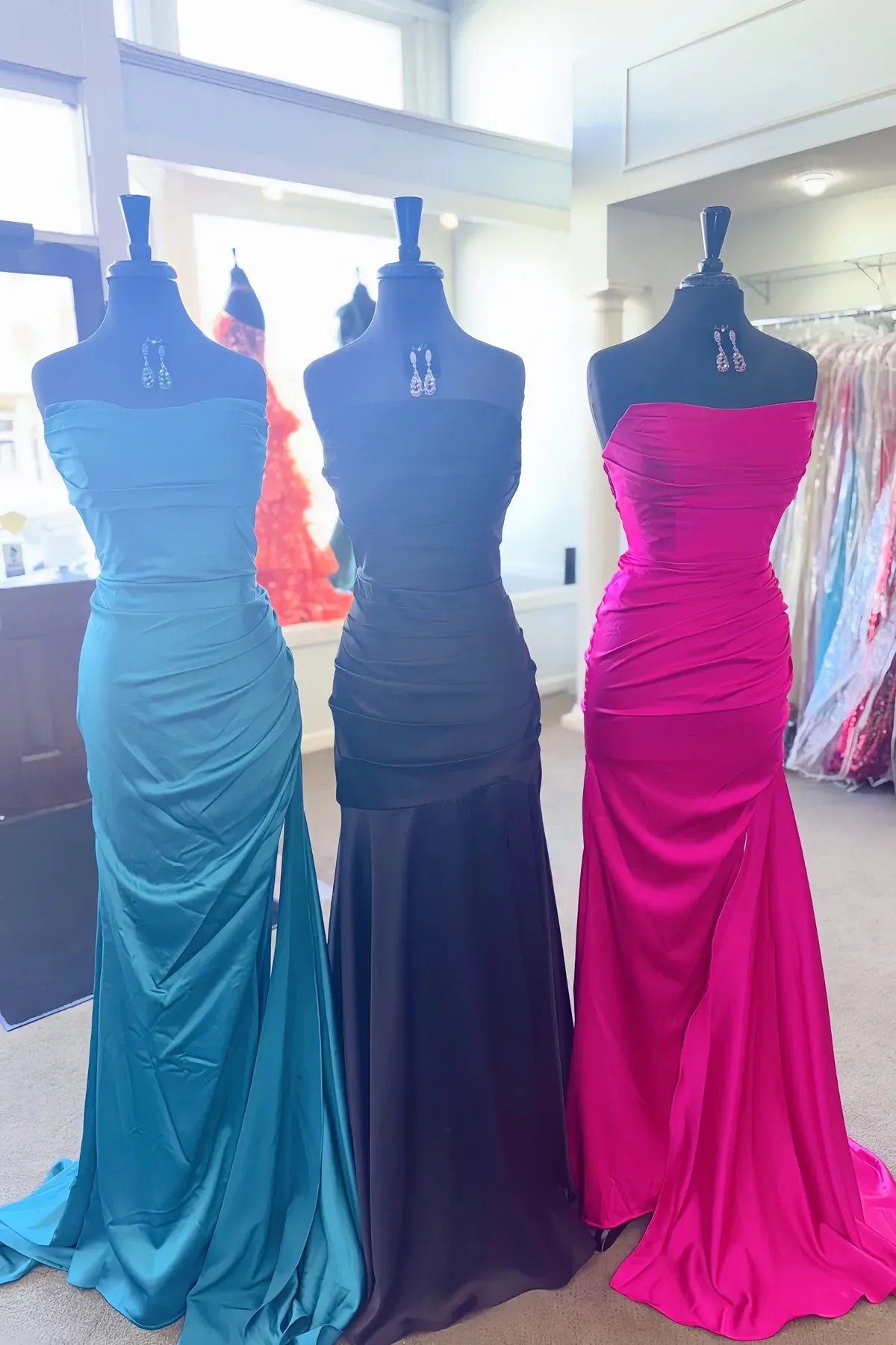 Affordable Mermaid Off the Shoulder Sleeveless Backless Satin Floor-Length Prom Dress