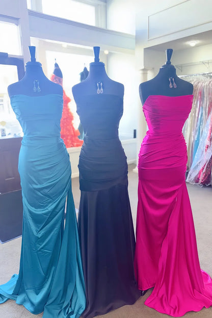 Affordable Mermaid Off the Shoulder Sleeveless Backless Satin Floor-Length Prom Dress