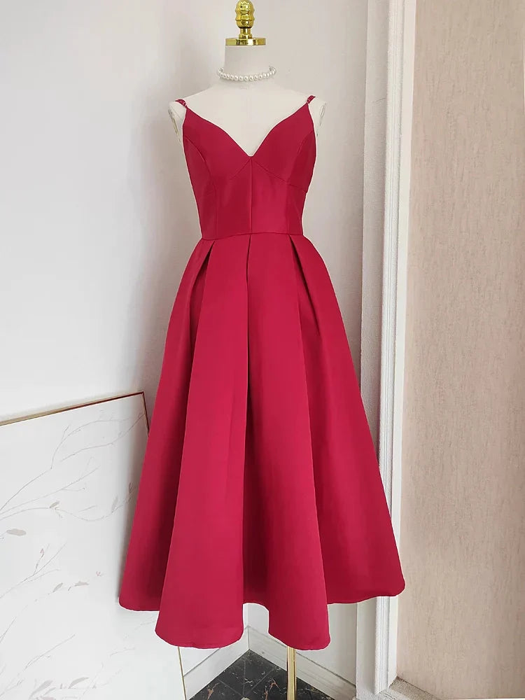 A line Little Black Satin Guest Dress for Wedding Women Birthday Dresses