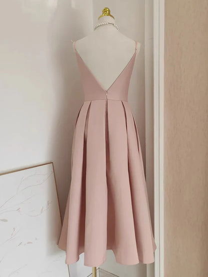A line Little Black Satin Guest Dress for Wedding Women Birthday Dresses