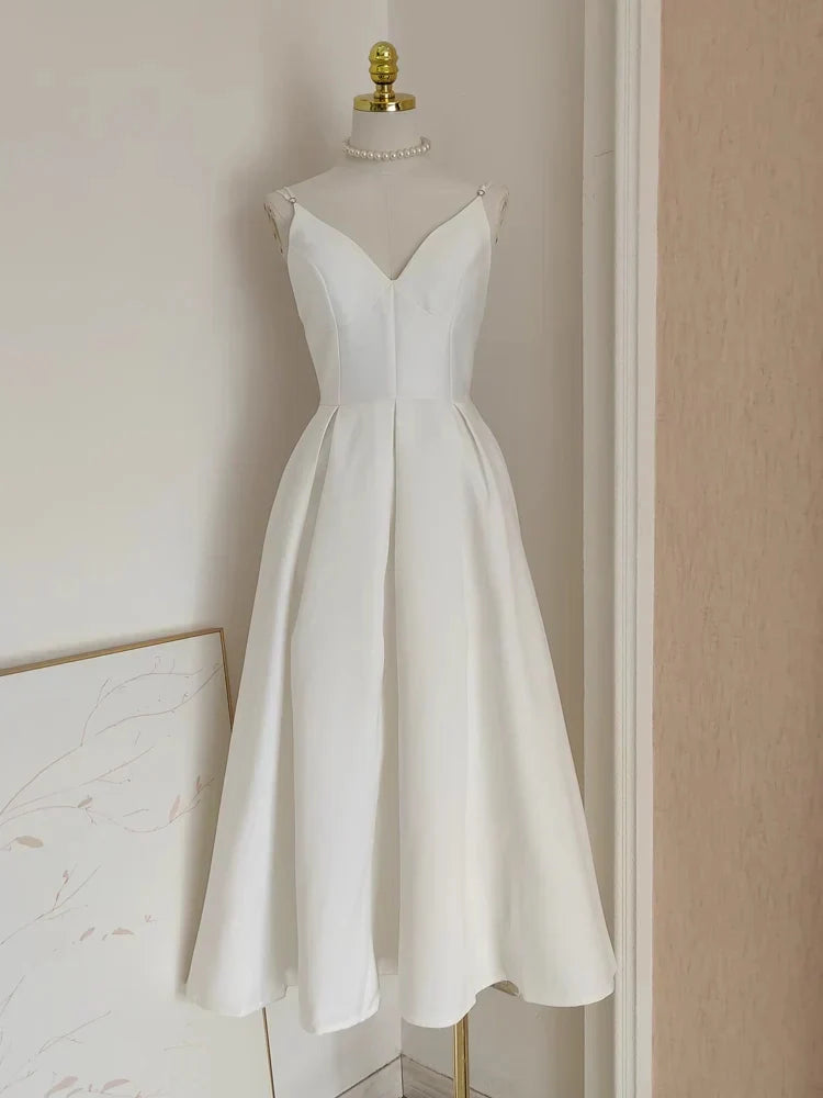 A line Little Black Satin Guest Dress for Wedding Women Birthday Dresses