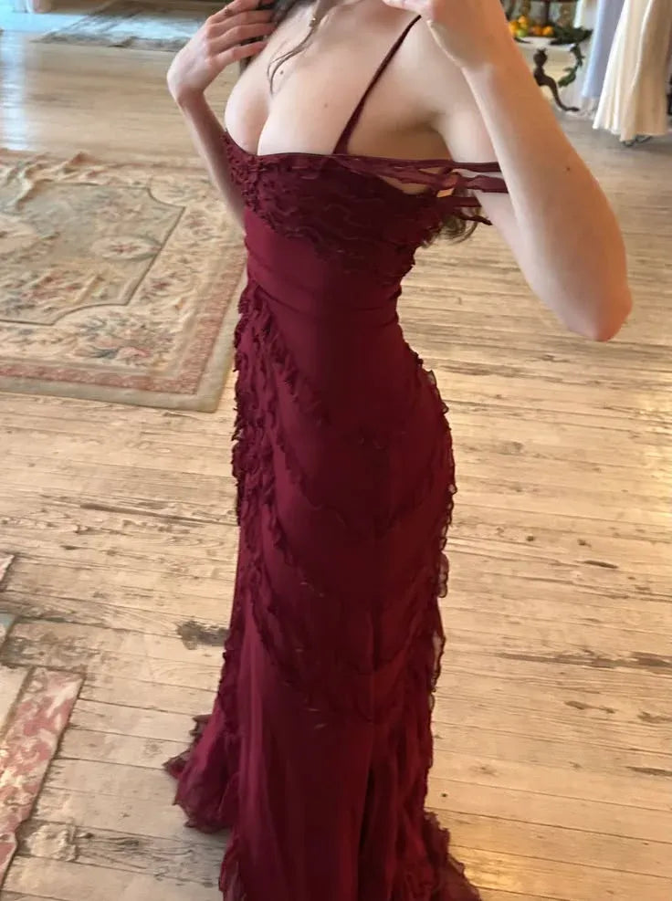 Alluring Mermaid Sweetheart Cold Shoulder Zipper Back High Slit Floor-Length Burgundy Evening Dress