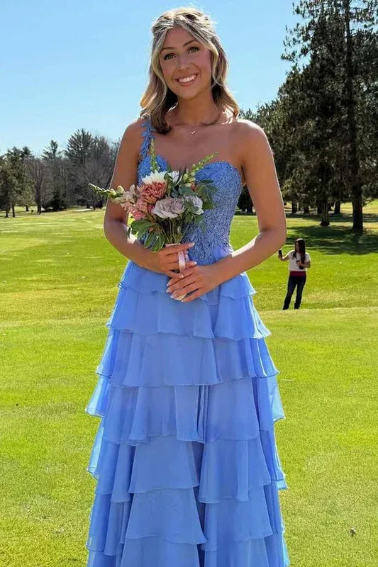 Alluring A-Line One Shoulder Sleeveless Layered Chiffon Floor-Length Prom Dress