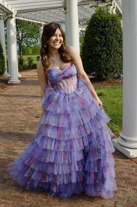 Alluring A-Line Sweetheart Sleeveless Ruffle Backless Tulle Floor-Length Prom Dress