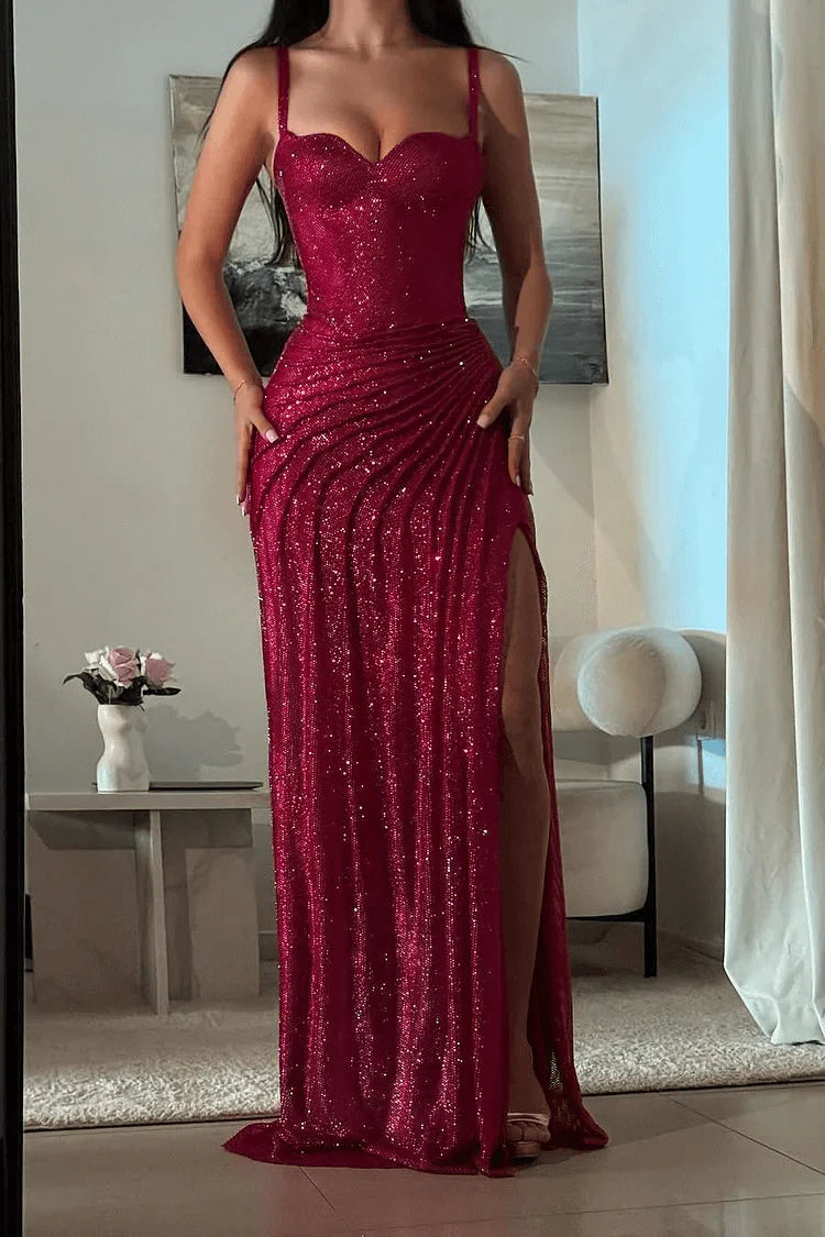 Amazing Mermaid/Trumpet Sweetheart Sleeveless Sequins Sweep/Brush Train Prom Dress