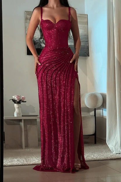 Amazing Mermaid/Trumpet Sweetheart Sleeveless Sequins Sweep/Brush Train Prom Dress