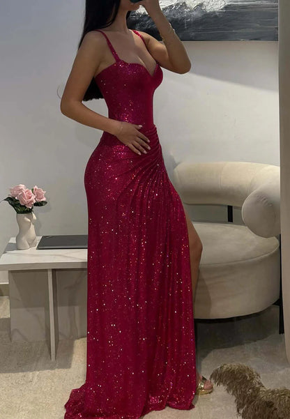 Amazing Mermaid/Trumpet Sweetheart Sleeveless Sequins Sweep/Brush Train Prom Dress