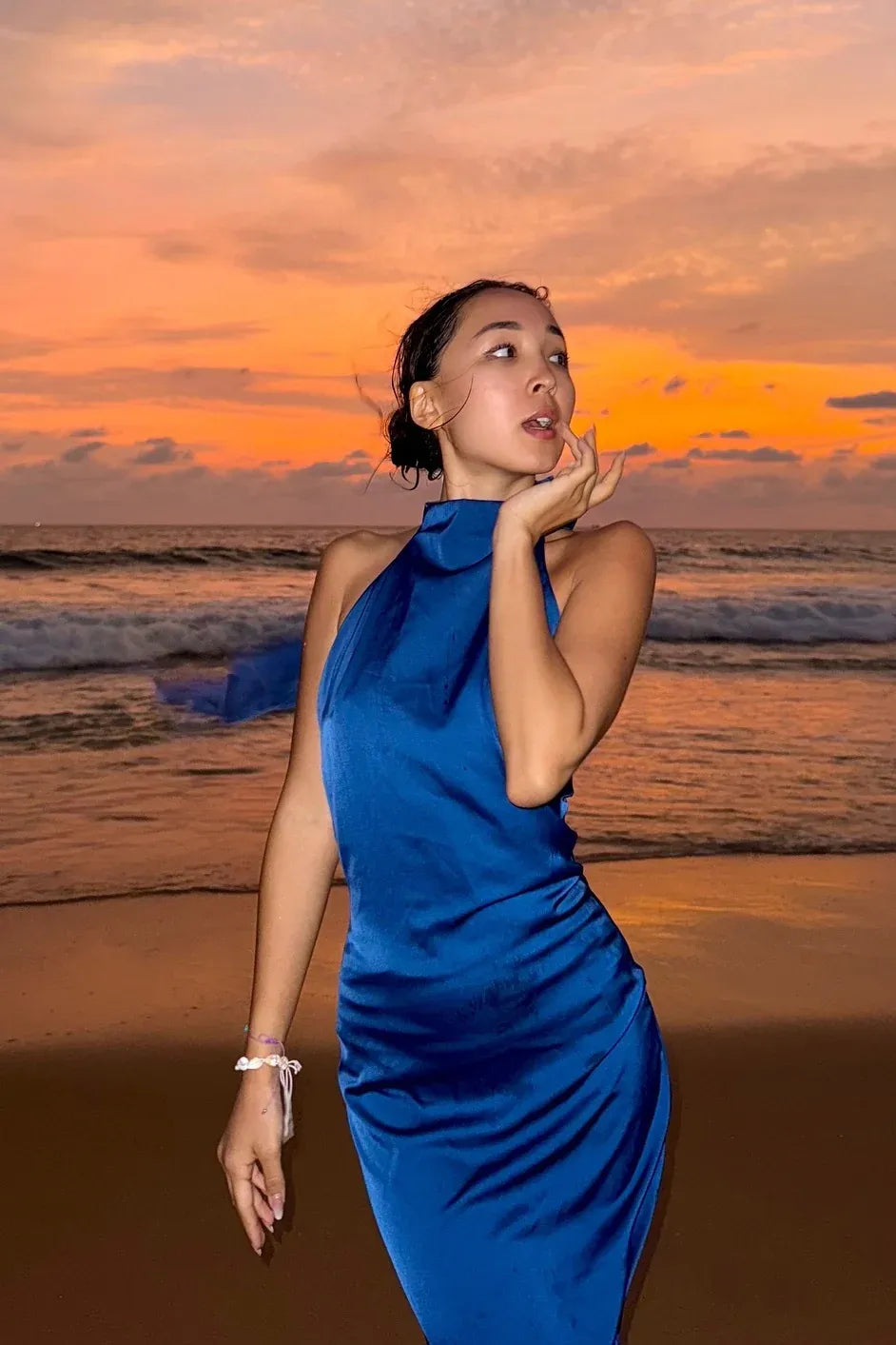 Bargain Fitted Halter Neck Sleeveless Low Back Satin Floor-Length Prom Dress