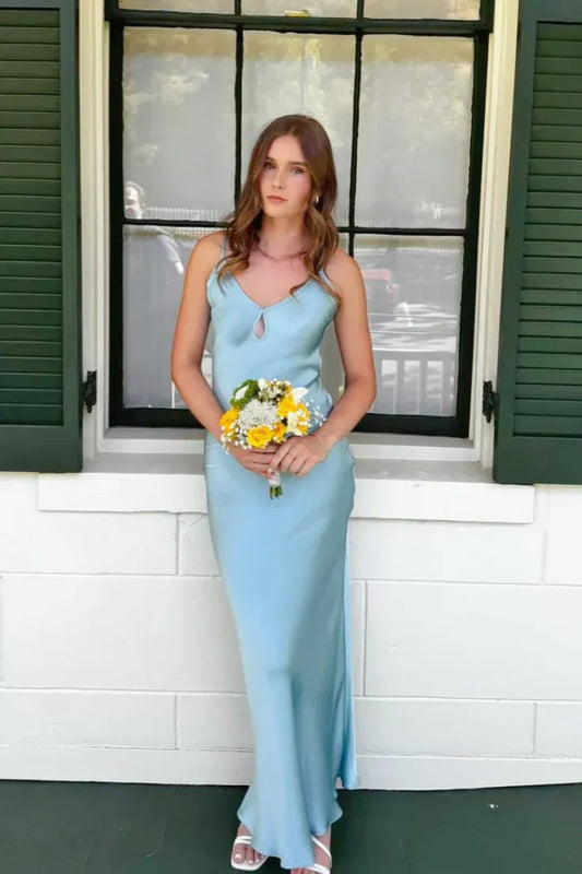 Bargain Fitted V Neck Sleeveless Backless Satin Floor-Length Prom Dress
