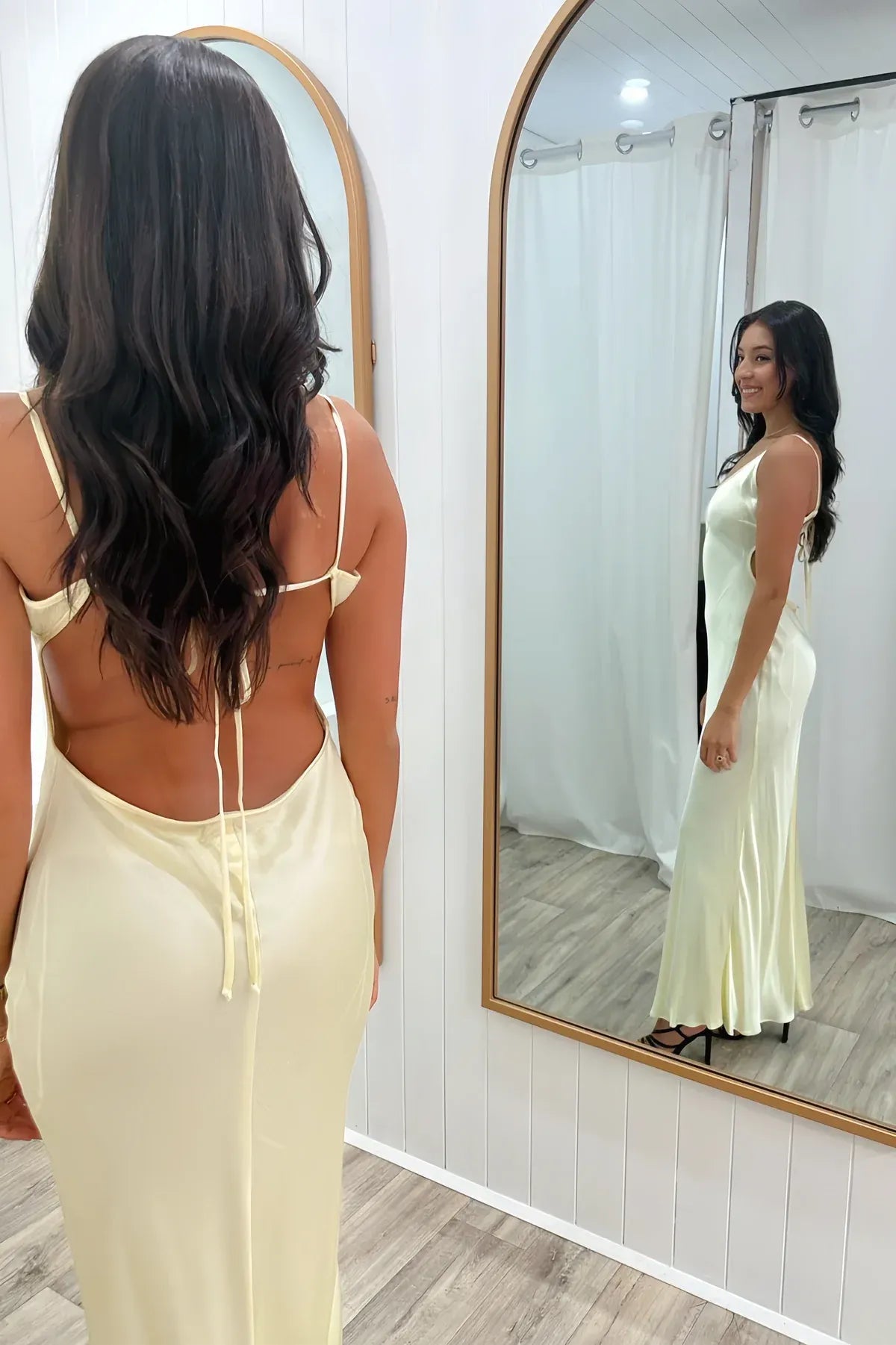 Bargain Fitted V Neck Sleeveless Backless Satin Floor-Length Prom Dress