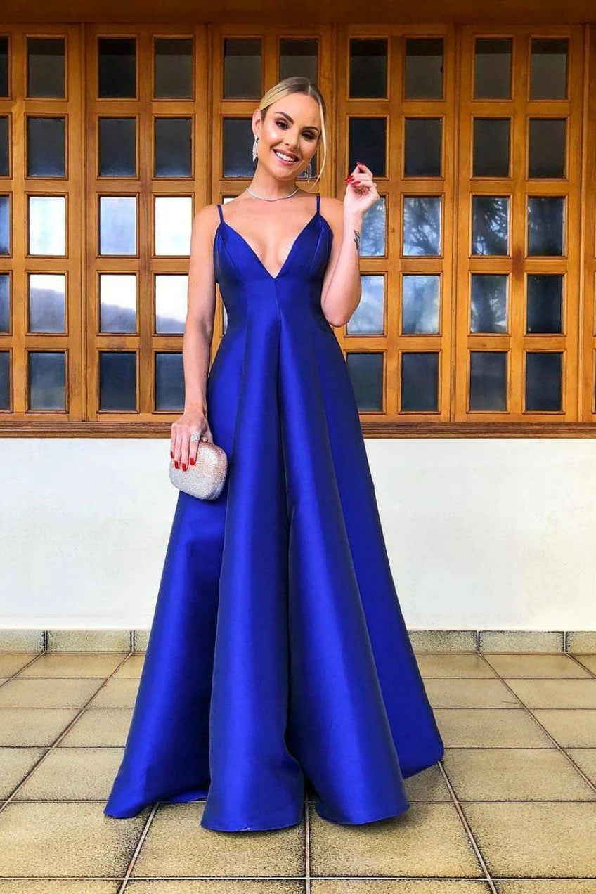 Beautiful A-Line Deep V Neck Sleeveless Low Back Floor-Length Prom Dress