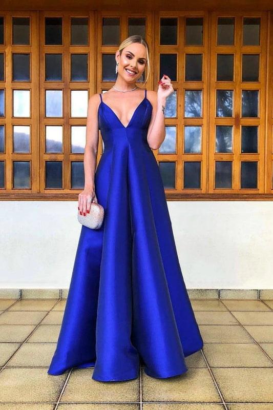 Beautiful A-Line Deep V Neck Sleeveless Low Back Floor-Length Prom Dress