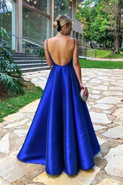 Beautiful A-Line Deep V Neck Sleeveless Low Back Floor-Length Prom Dress