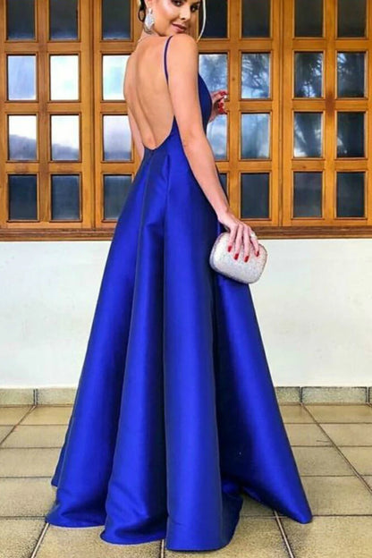 Beautiful A-Line Deep V Neck Sleeveless Low Back Floor-Length Prom Dress