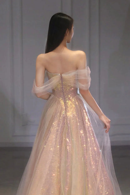 Beautiful A-Line Off the Shoulder Sleeveless Lace Up Floor-Length Prom Dress