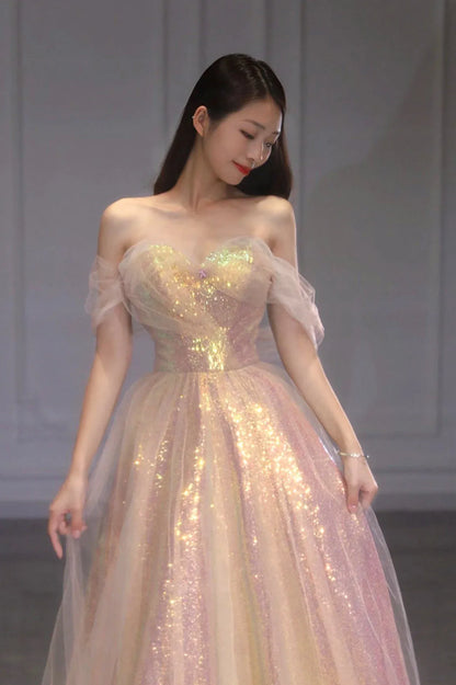 Beautiful A-Line Off the Shoulder Sleeveless Lace Up Floor-Length Prom Dress