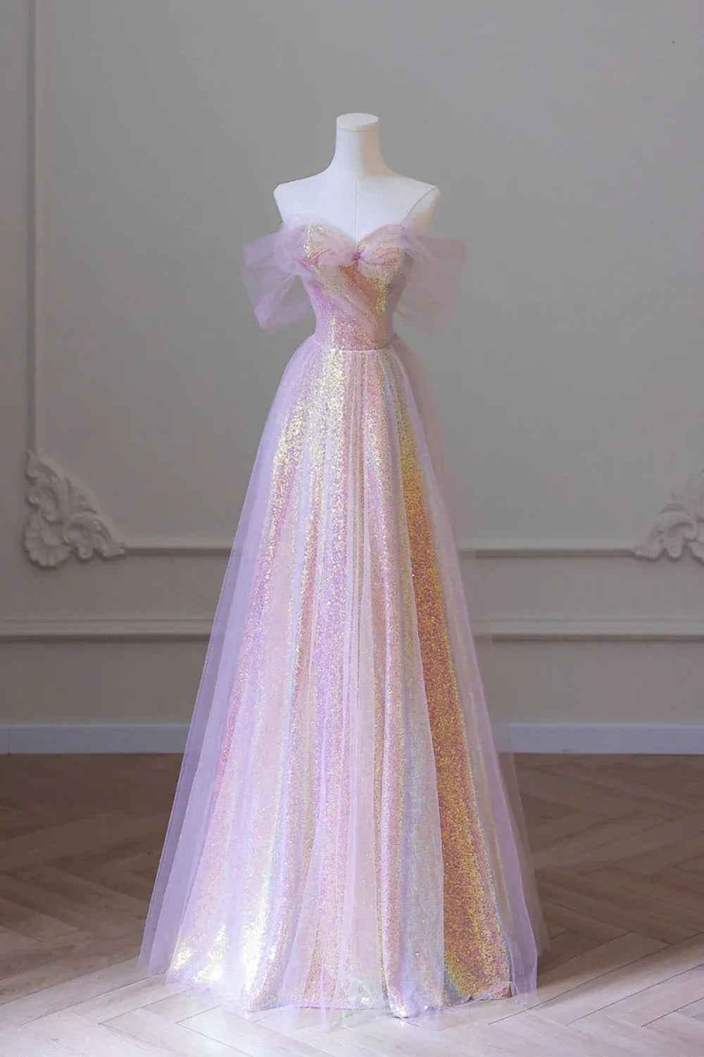 Beautiful A-Line Off the Shoulder Sleeveless Lace Up Floor-Length Prom Dress