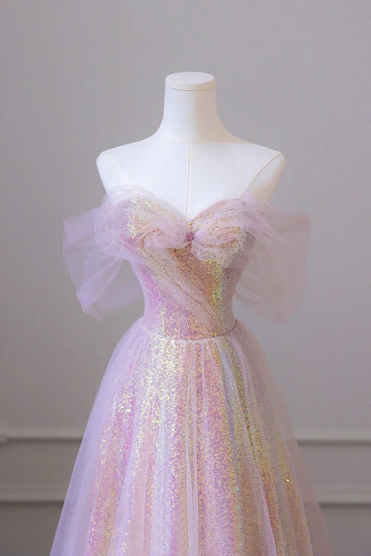 Beautiful A-Line Off the Shoulder Sleeveless Lace Up Floor-Length Prom Dress