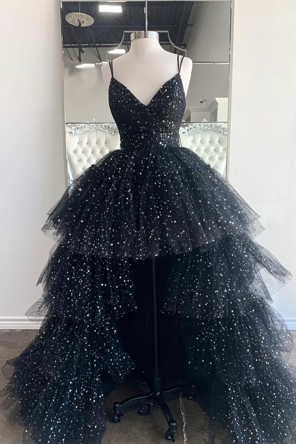 Beautiful A-Line Spaghetti Straps Sleeveless Lace Up High Low Hem Prom Dress