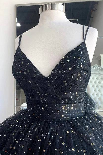 Beautiful A-Line Spaghetti Straps Sleeveless Lace Up High Low Hem Prom Dress