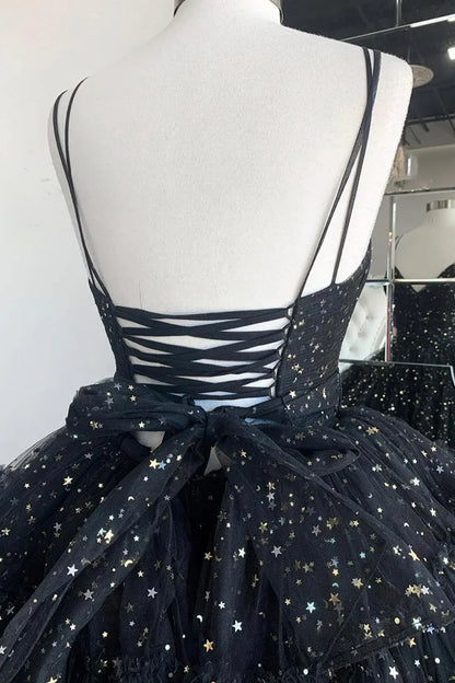 Beautiful A-Line Spaghetti Straps Sleeveless Lace Up High Low Hem Prom Dress
