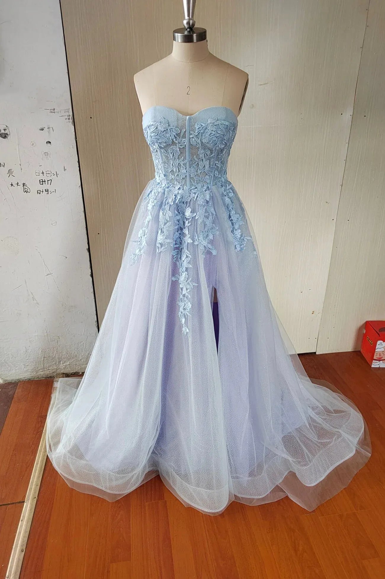 Beautiful A-Line Strapless Sleeveless Lace Up Sweep/Brush Train Prom Dress
