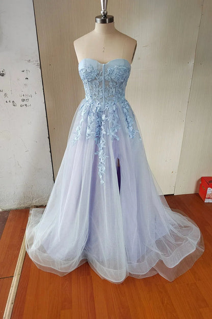 Beautiful A-Line Strapless Sleeveless Lace Up Sweep/Brush Train Prom Dress