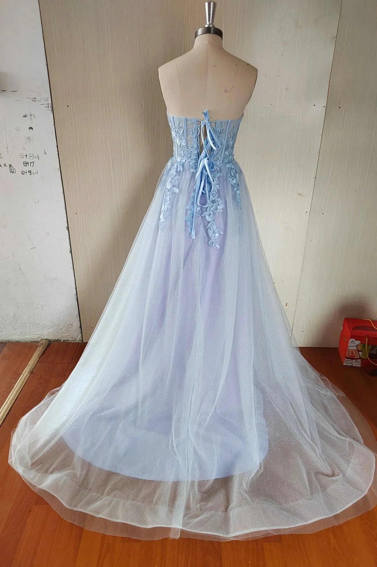 Beautiful A-Line Strapless Sleeveless Lace Up Sweep/Brush Train Prom Dress