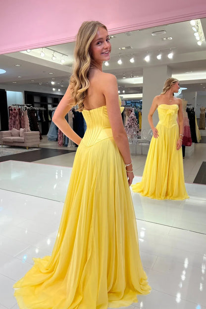 Pretty A-Line Strapless Sleeveless Satin Bow Floor-Length Prom Dress