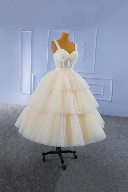 Beautiful A-Line Sweetheart Sleeveless Lace Up Tea-Length Prom Dress
