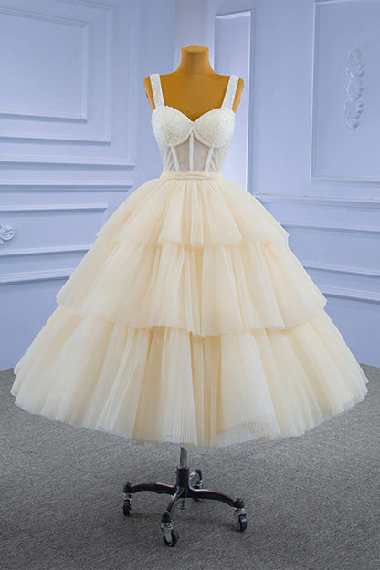 Beautiful A-Line Sweetheart Sleeveless Lace Up Tea-Length Prom Dress