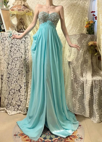 Beautiful A-Line Sweetheart Sleeveless Pleated Chiffon Maxi Dress Prom Dress