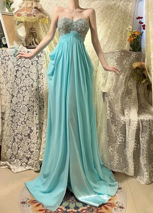 Beautiful A-Line Sweetheart Sleeveless Pleated Chiffon Maxi Dress Prom Dress