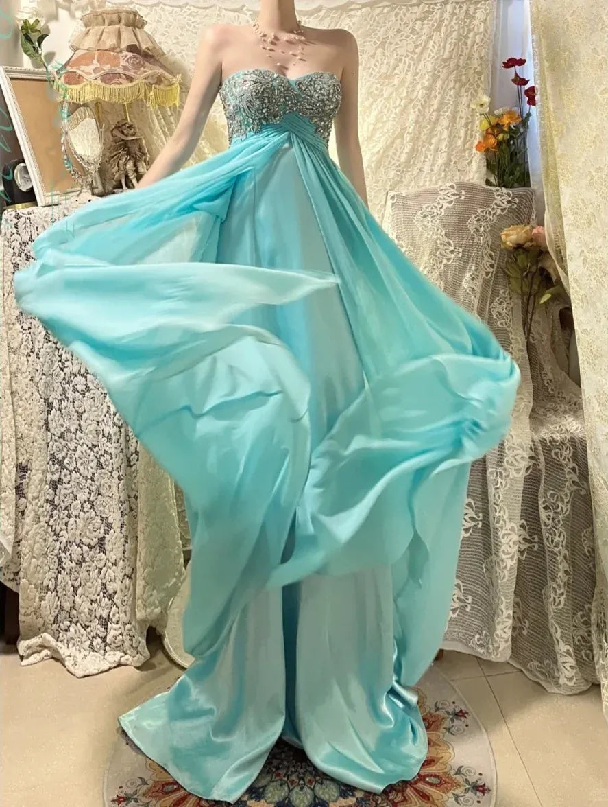 Beautiful A-Line Sweetheart Sleeveless Pleated Chiffon Maxi Dress Prom Dress