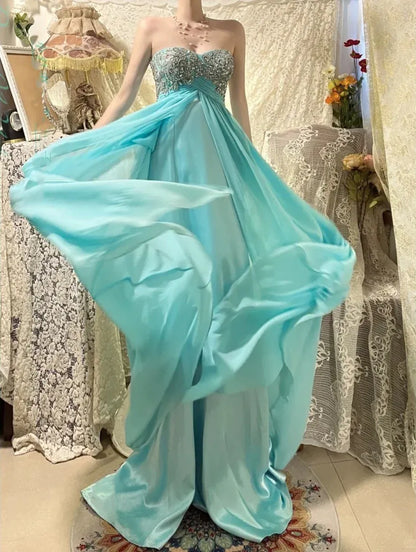 Beautiful A-Line Sweetheart Sleeveless Pleated Chiffon Maxi Dress Prom Dress