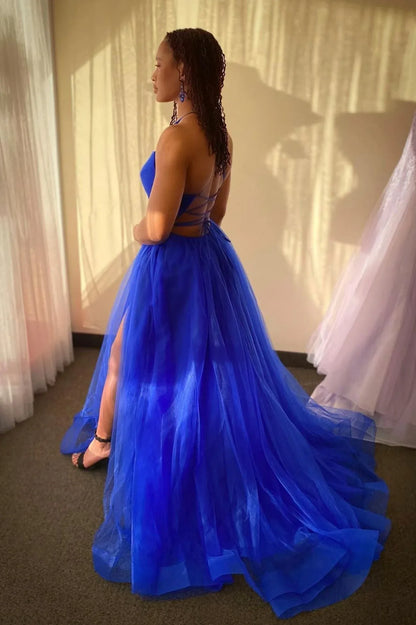 Beautiful A-Line V-Neck Sleeveless Backless Floor-Length Prom Dress