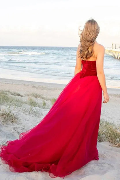 Beautiful A-Line V Neck Sleeveless Zipper Up Sweep/Brush Train Prom Dress