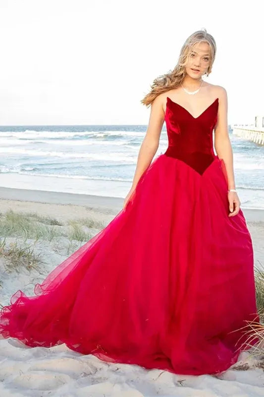 Beautiful A-Line V Neck Sleeveless Zipper Up Sweep/Brush Train Prom Dress