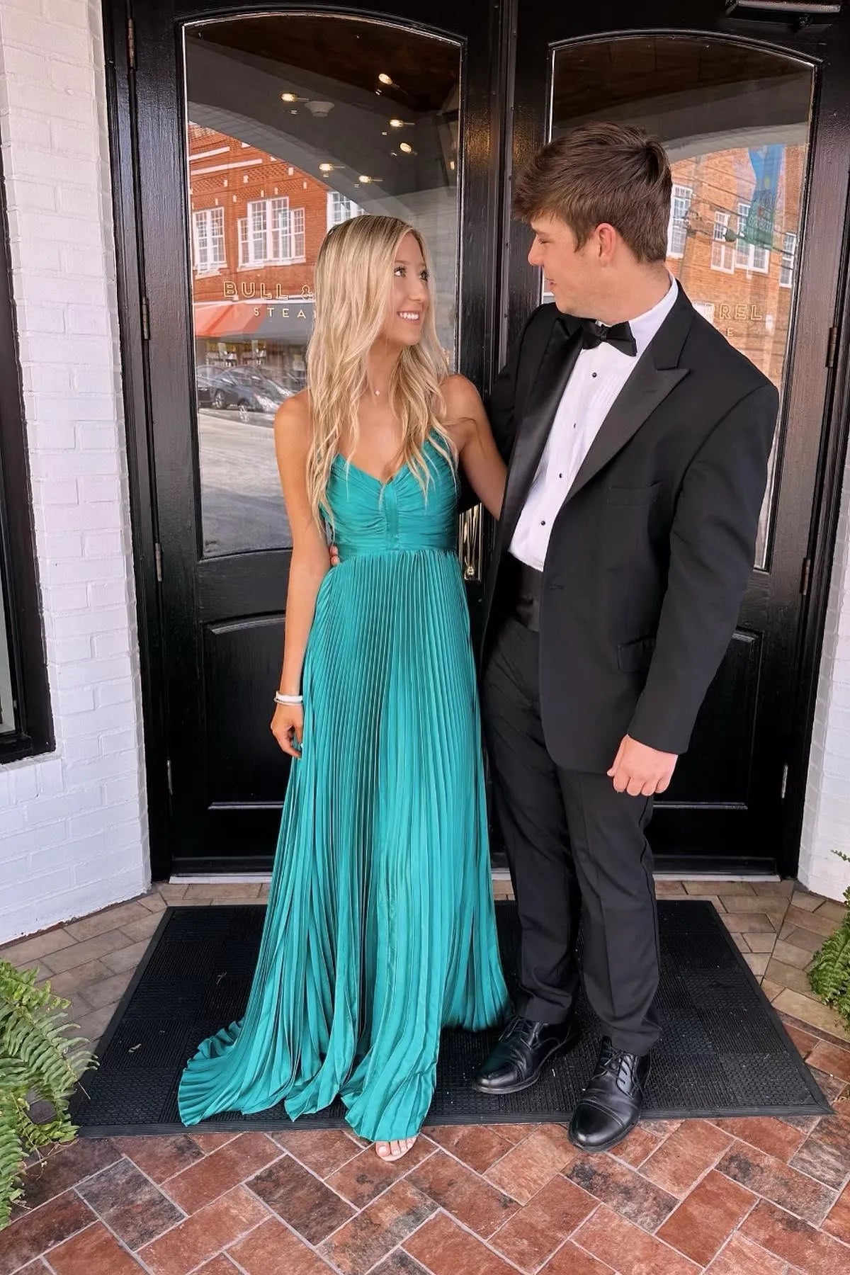 Beautiful A-line Spaghetti Straps Sleeveless Backless Pleated Floor-Length Prom Dress