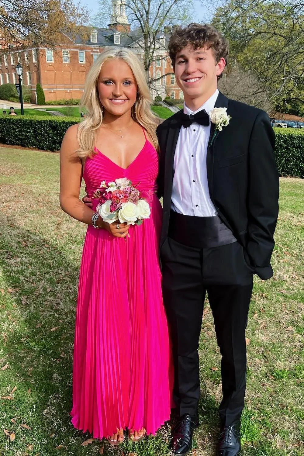 Beautiful A-line Spaghetti Straps Sleeveless Backless Pleated Floor-Length Prom Dress