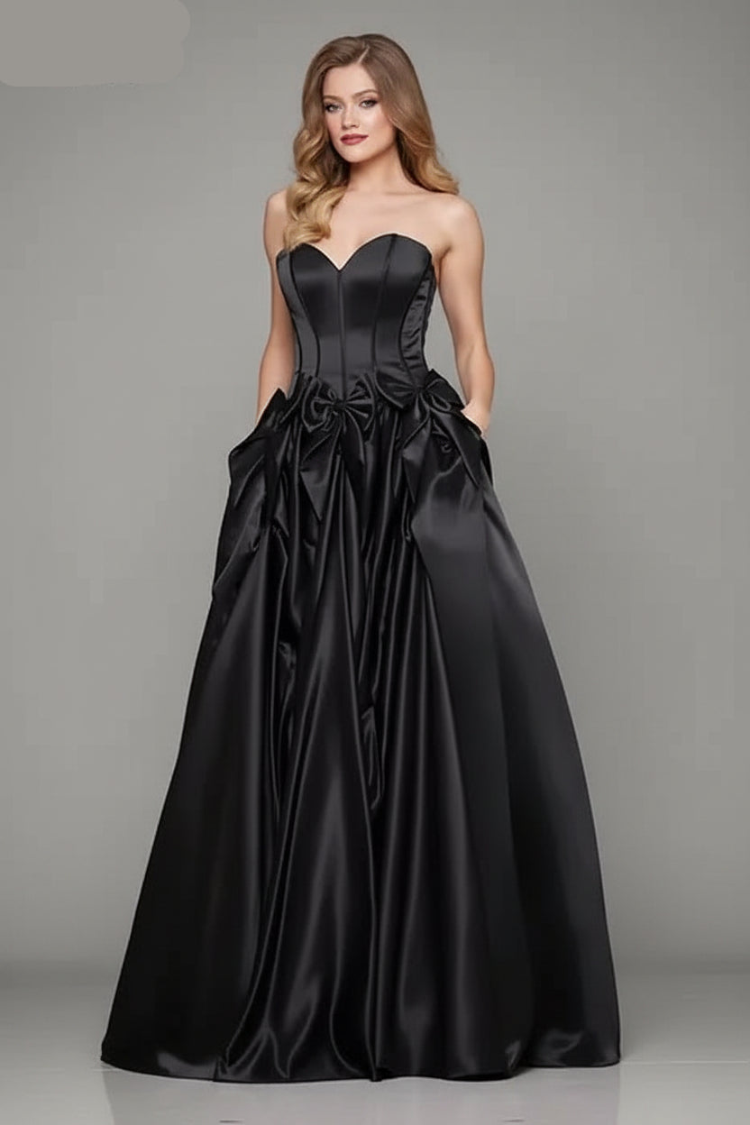 Beautiful A-line Sweetheart Corset Bow Hot Pink Floor-Length Prom Dress With Pockets