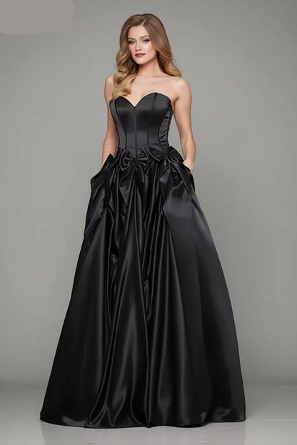 Beautiful A-line Sweetheart Corset Bow Hot Pink Floor-Length Prom Dress With Pockets
