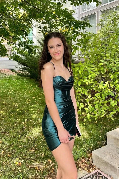 Beautiful Column Off Sleeves Sleeveless Pleated Satin Short-Mini Homecoming Dress