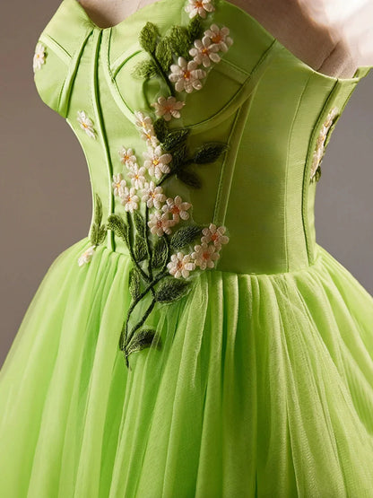Beautiful Green Lace Flower Short Party Dress Lovely Spaghetti Straps Sleeveless Backless Evening Dress