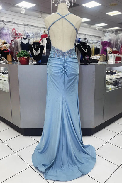 Beautiful Sheath Spaghetti Straps Sleeveless Backless Pleated Floor-Length Prom Dress